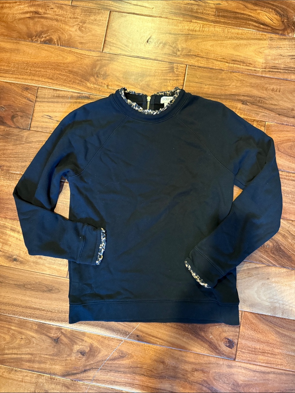 J. Crew Factory Crewneck Sweater with Animal Printed Trim Details, small, EUC